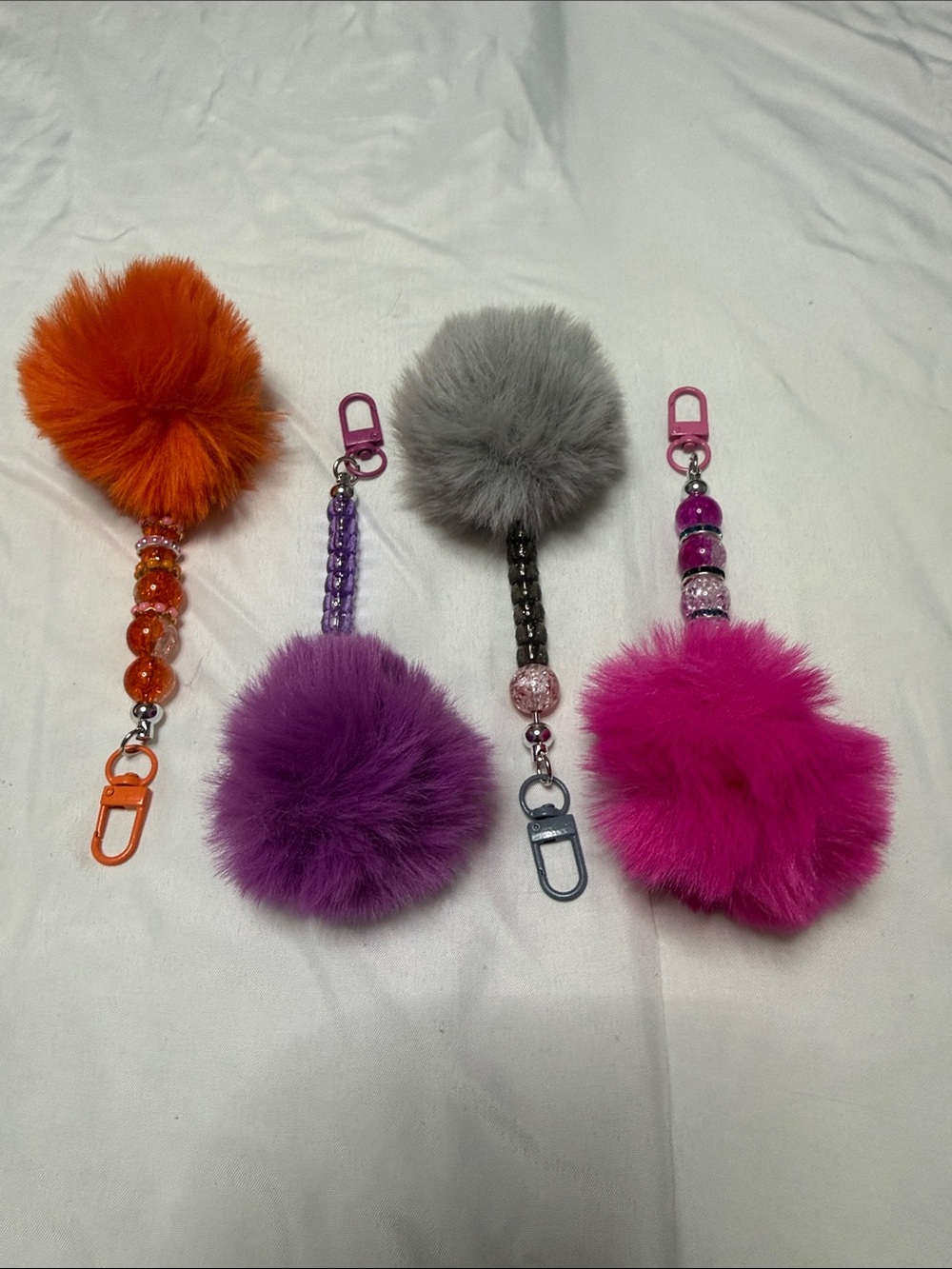 Sets of 4 Pom Pom Charm Keychain - Multi Color Fur Tassel